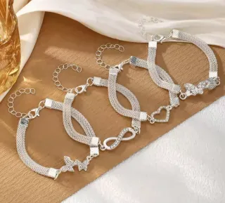 4 Pulseras Plata Corazón Mariposa Infinito