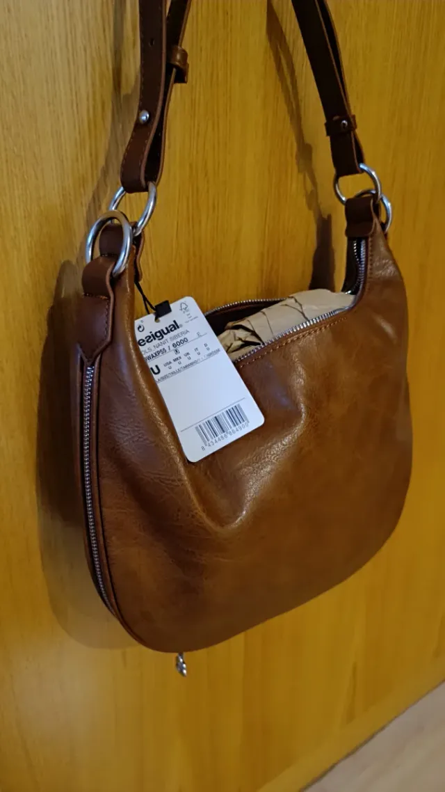 Bolso Desigual Marrón Flores Bordadas Nuevo