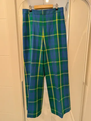 Pantalón Uterqüe cuadros azul y verde