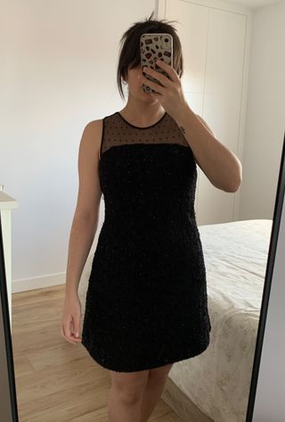 Vestido fiesta Zara tul brillo negro corto