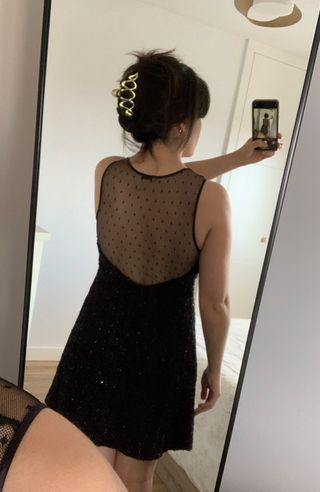 Vestido fiesta Zara tul brillo negro corto