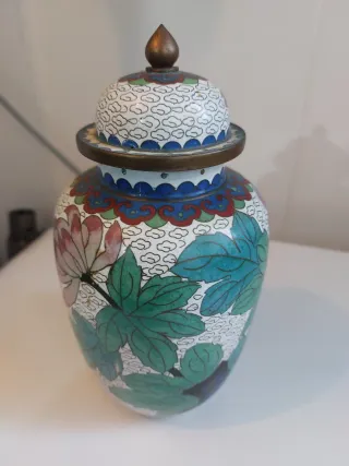 Tibor Chino Cloisonné Flor Rosa