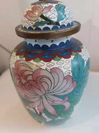 Tibor Chino Cloisonné Flor Rosa