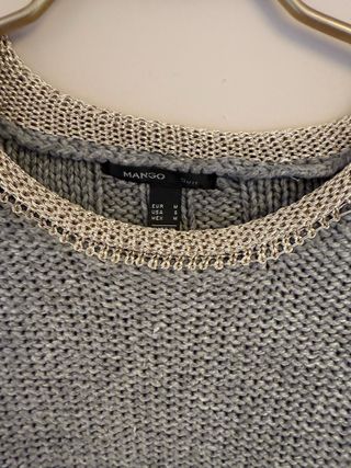 Jersey Mango gris cuello dorado mujer