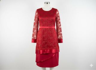 Vestido de Fiesta de Seda y encaje Rojo