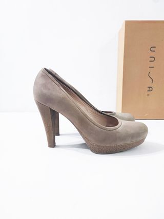 Unisa/ Tacones con plataforma piel nobuk beige 39