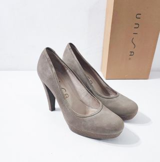 Unisa/ Tacones con plataforma piel nobuk beige 39
