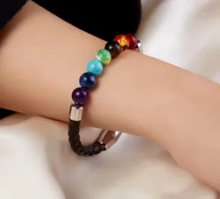 Pulsera Chakra Cuero Trenzado Multicolor