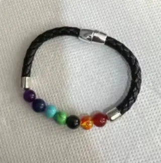 Pulsera Chakra Cuero Trenzado Multicolor