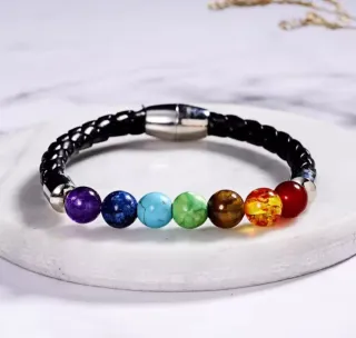 Pulsera Chakra Cuero Trenzado Multicolor