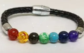 Pulsera Chakra Cuero Trenzado Multicolor