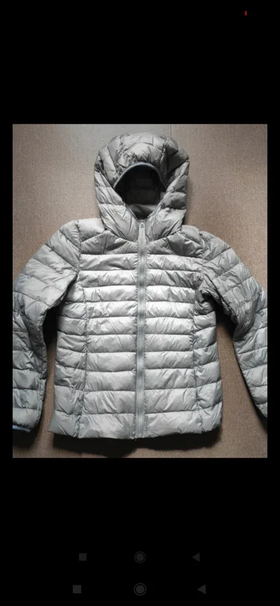 Chaqueta acolchada gris con capucha, 100% plumas