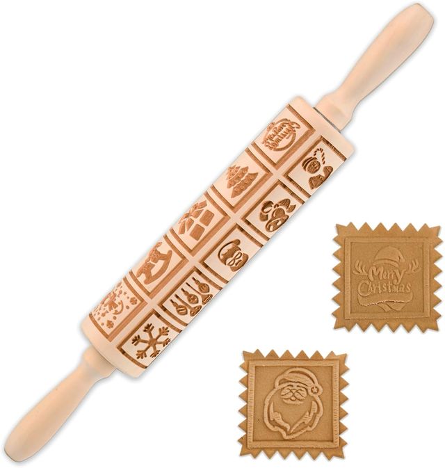 Rodillo de cocina navideño de madera