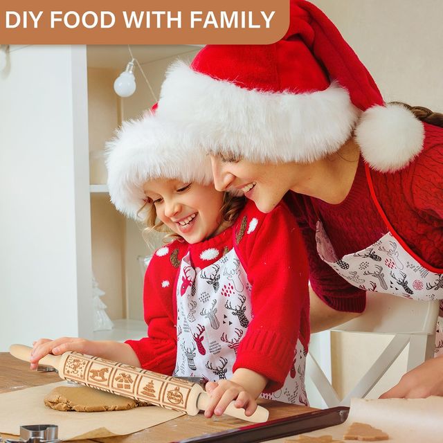 Rodillo de cocina navideño de madera