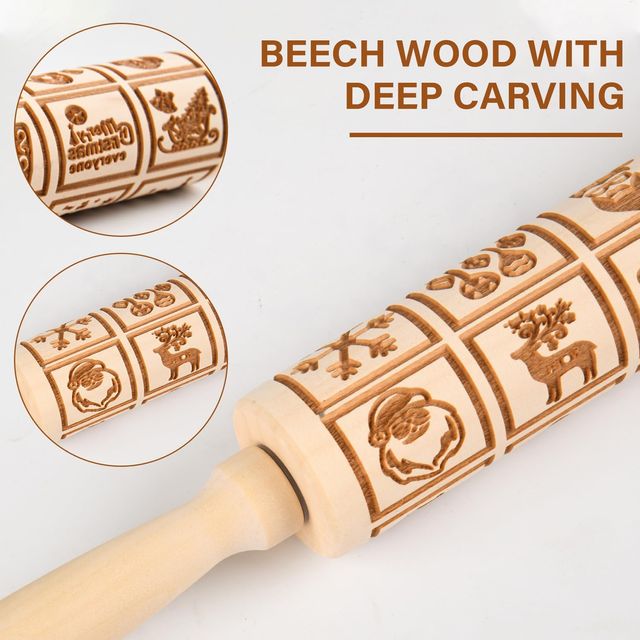 Rodillo de cocina navideño de madera