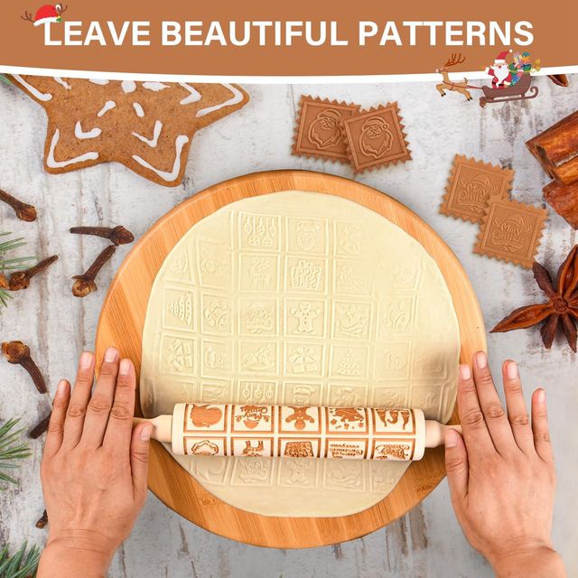 Rodillo de cocina navideño de madera