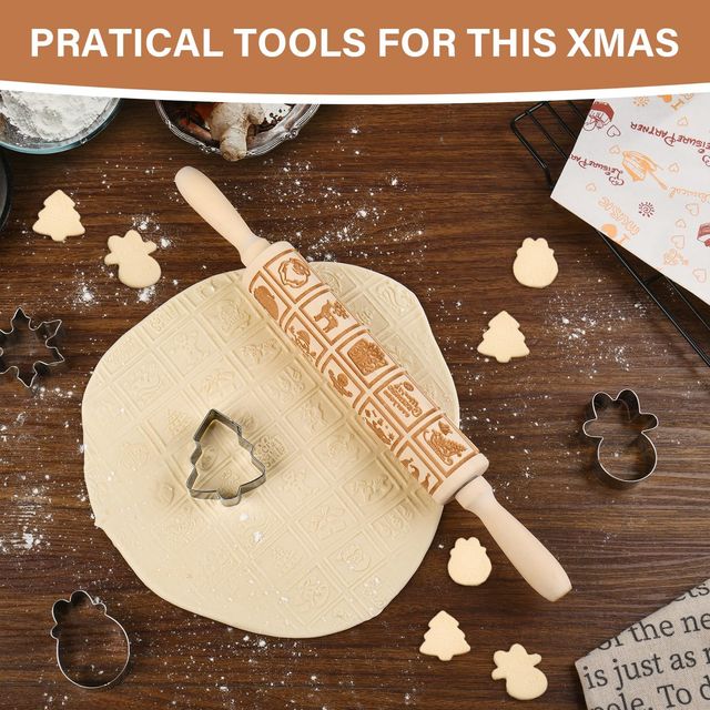 Rodillo de cocina navideño de madera