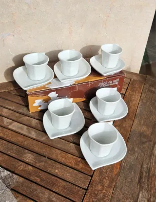 Juego 6 Tazas y Platos Porcelana Blanco