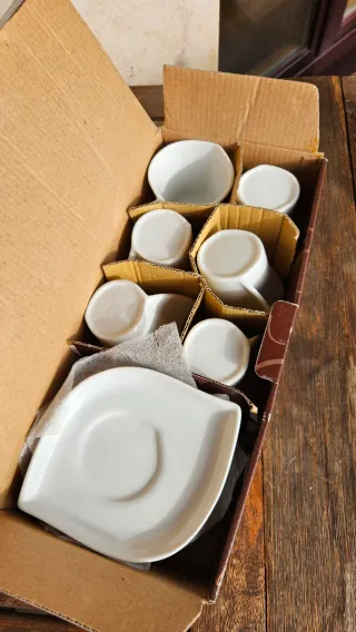 Juego 6 Tazas y Platos Porcelana Blanco