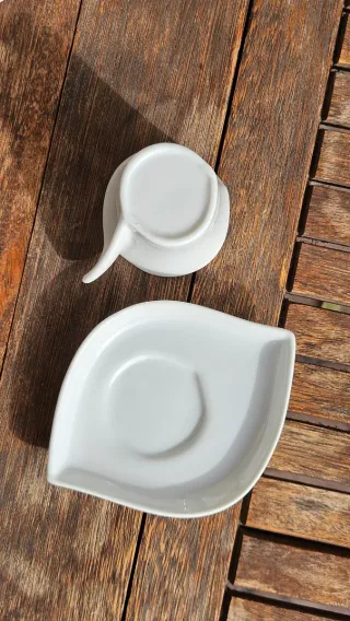 Juego 6 Tazas y Platos Porcelana Blanco