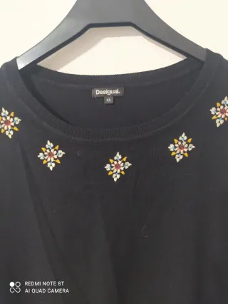 Blusa Desigual Negra Bordada Talla XS