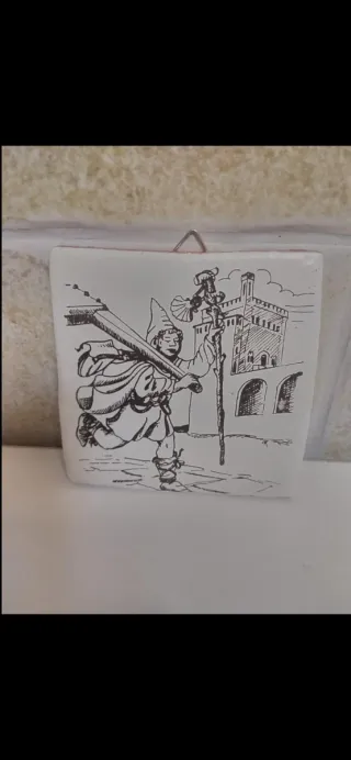 Quadretto ceramica disegno pellegrino Gubbio città
