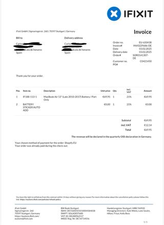 MacBook Air 2015 128Gb i5 Batería Nueva iFixit