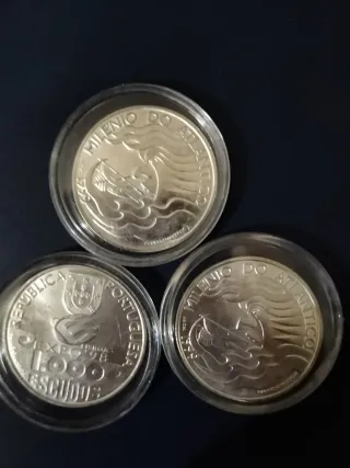 Tre monete da 1000 escudos portoghese argento 1999