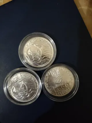 Tre monete da 1000 escudos portoghese argento 1999