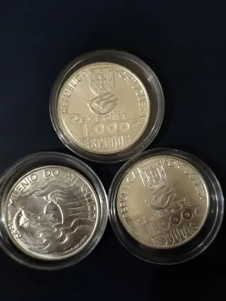 Tre monete da 1000 escudos portoghese argento 1999