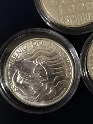 Tre monete da 1000 escudos portoghese argento 1999