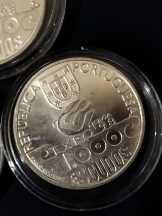 Tre monete da 1000 escudos portoghese argento 1999