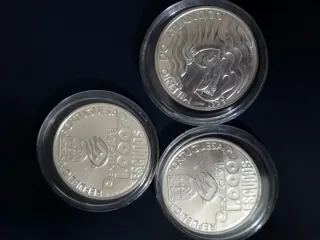 Tre monete da 1000 escudos portoghese argento 1999