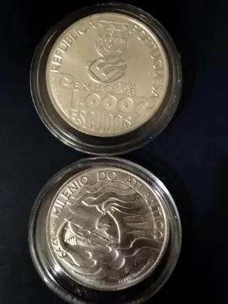 Tre monete da 1000 escudos portoghese argento 1999