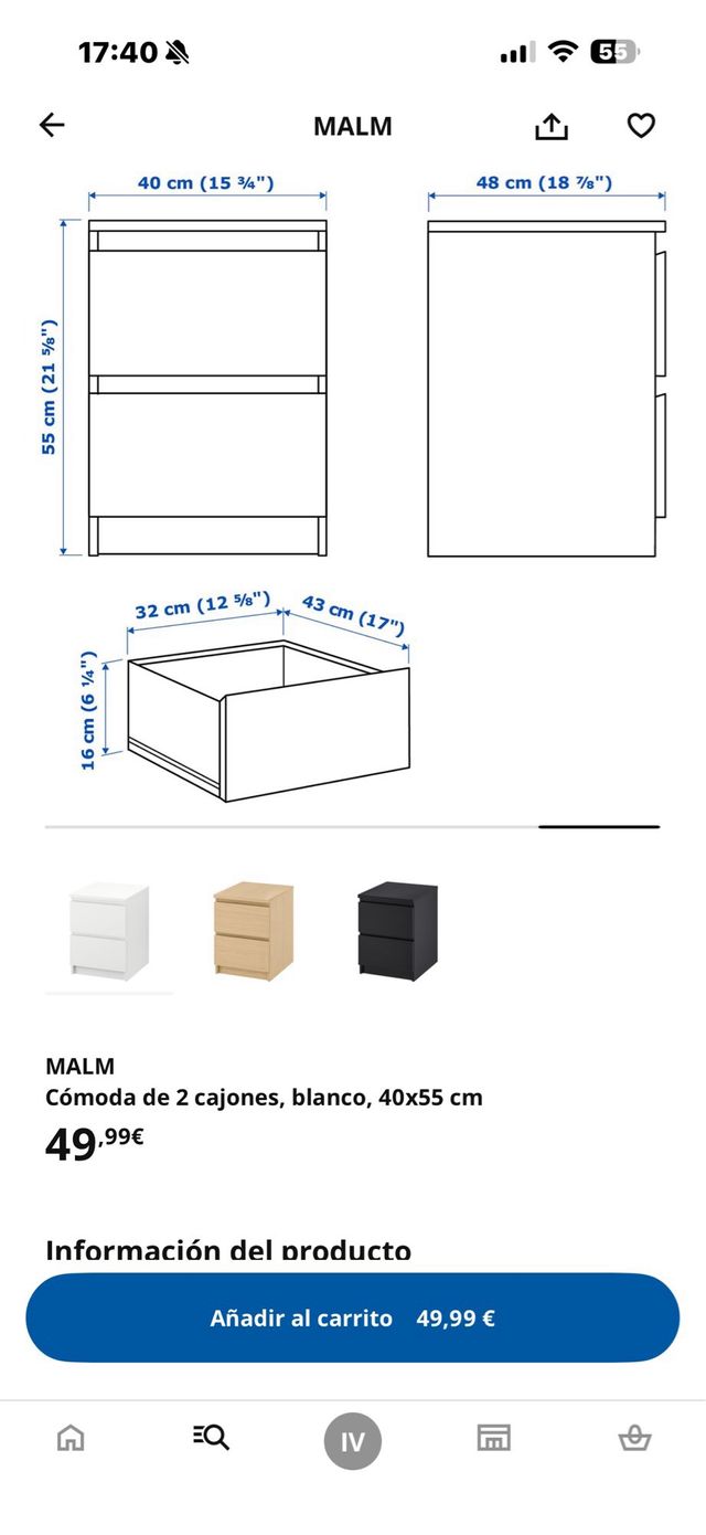 Comodino IKEA MALM con 2 cassetti