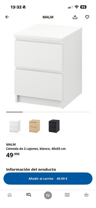 Comodino IKEA MALM con 2 cassetti