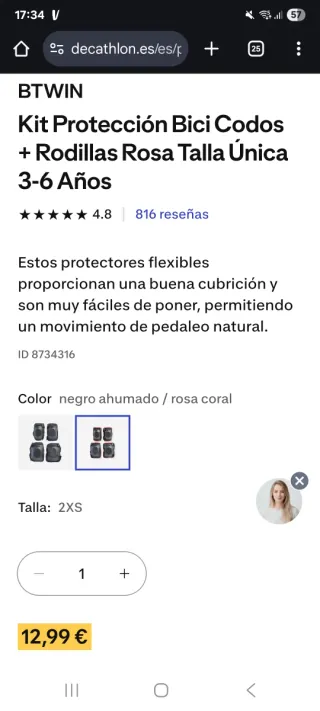Kit Protección Codos y Rodillas Bici/Patin. <25kg