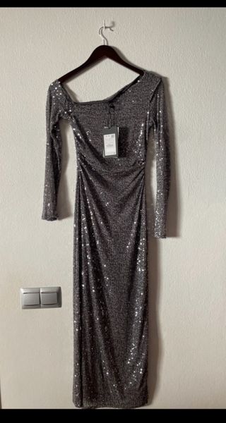 Vestido largo lentejuelas Pull&Bear plateado