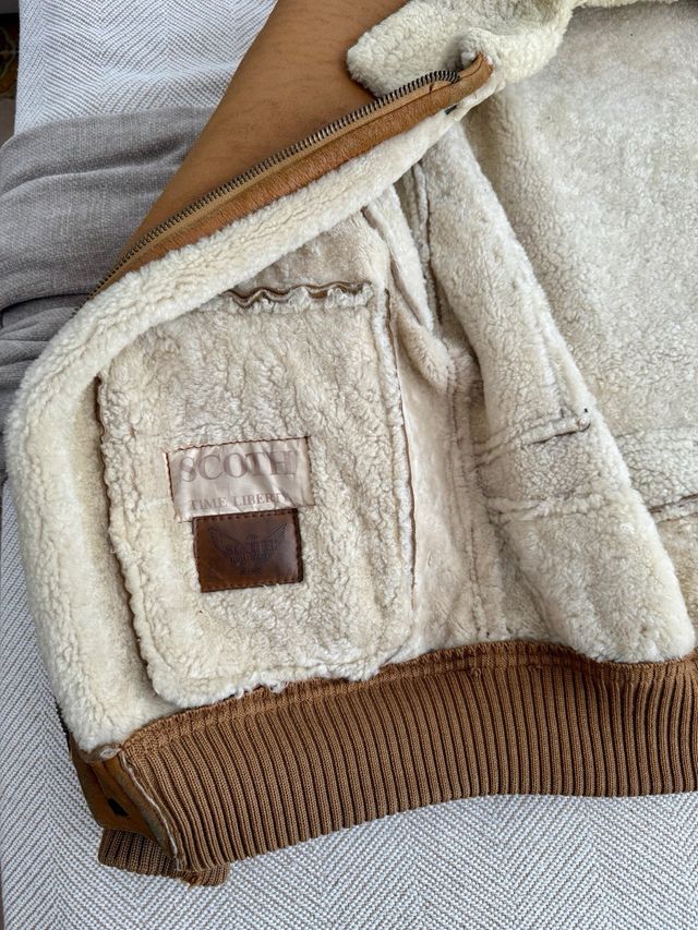 Cazadora Piel Borreguito Vintage Marrón