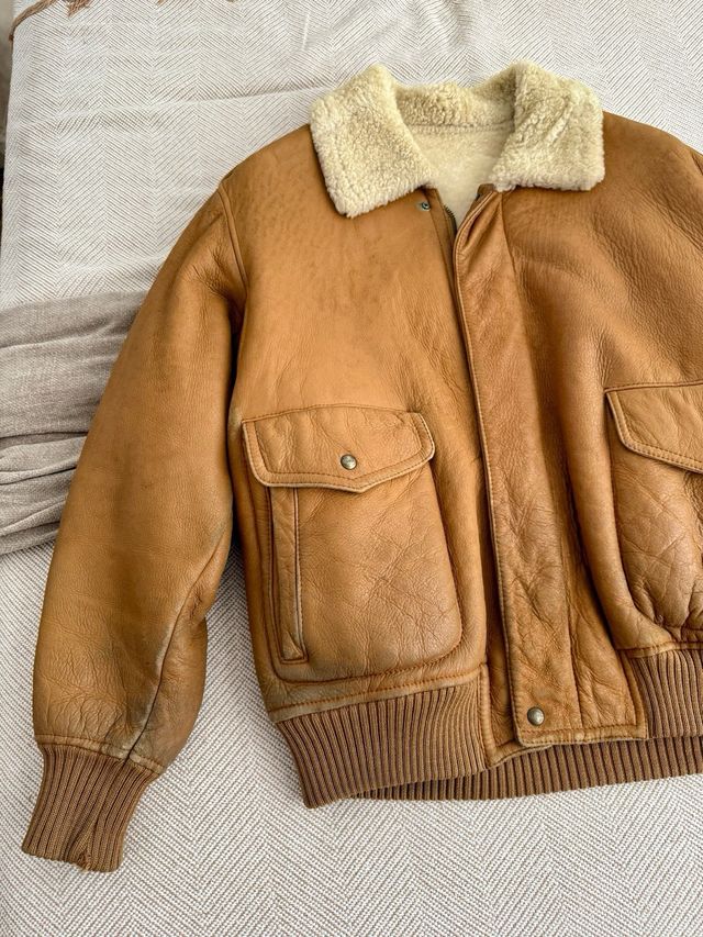 Cazadora Piel Borreguito Vintage Marrón