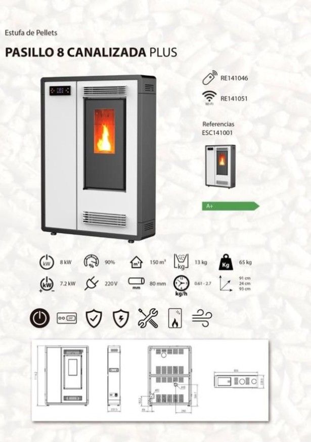 Estufa Pellets Pasillo 8 Canalizada Plus 8kW