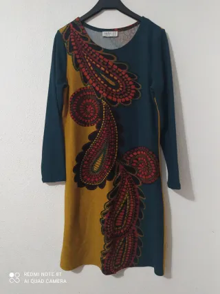 Vestido Md'M verde y amarillo estampado