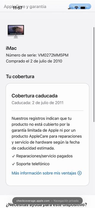 AVERIADO Apple iMac 27” 2010 Plata PARA PIEZAS