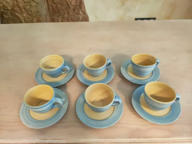 Juego 6 Tazas Café Cerámica Azul/Amarillo