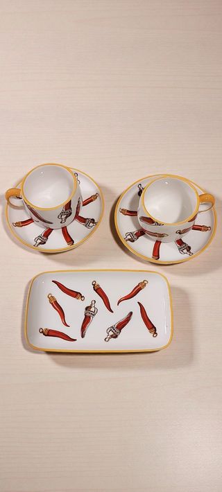 Set Tazzine Caffè Piattini e Vassoio Peperoncini