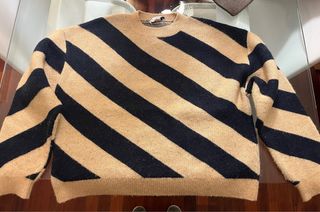 Jersey Mango Rayas Beige y Negro