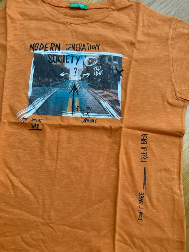 Camiseta Benetton 11-12 años niño naranja