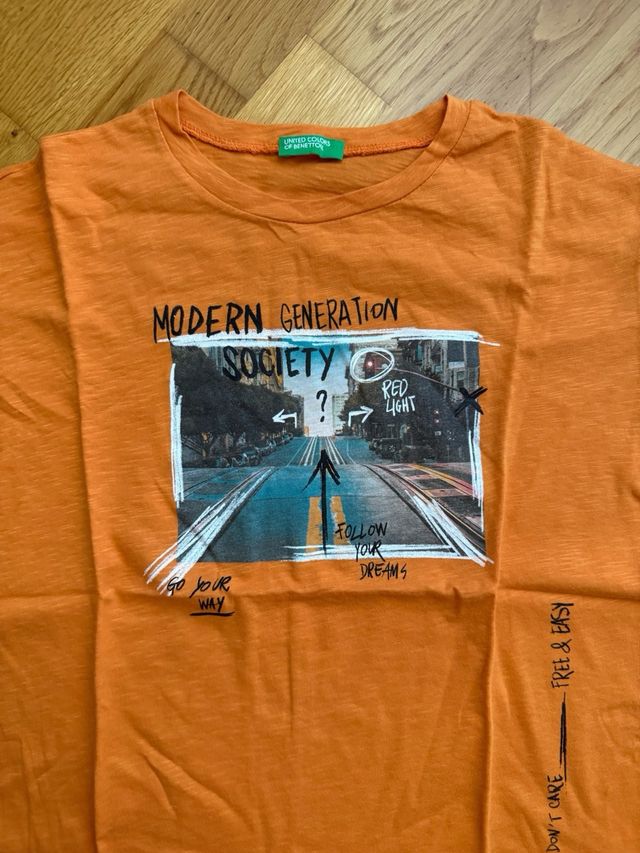 Camiseta Benetton 11-12 años niño naranja