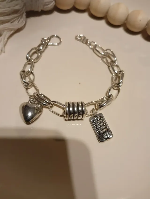 Pulsera Plata Corazón y Abaco