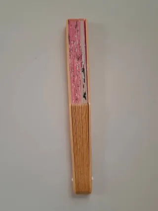 Abanico rosa con flores y nubes